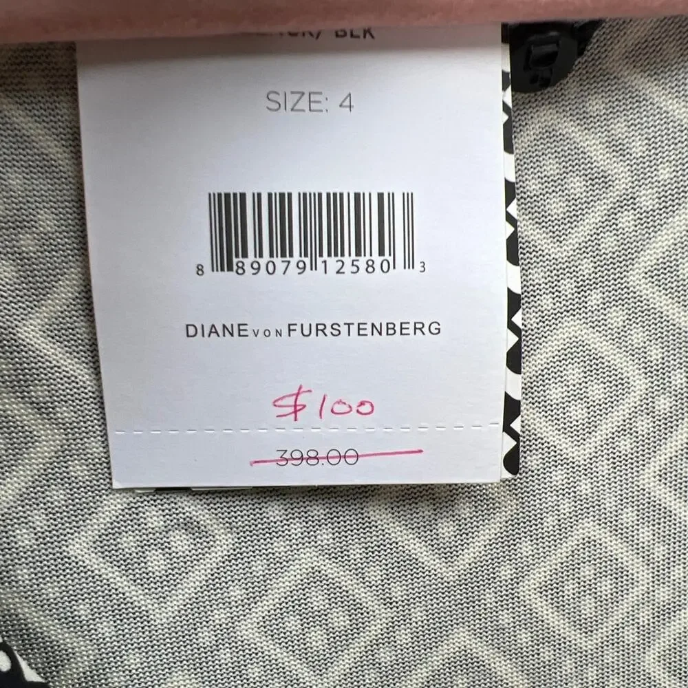 Diane Von Furstenberg Eugenia Silk Shift Dress V-Neck Dot Diamond Black Size 4 - Picture 10 of 12